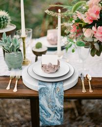 Marmeren blauw en gouden abstracte tafel servetten set diner zakdoek handdoekje servetten doek voor trouwfeestje banket