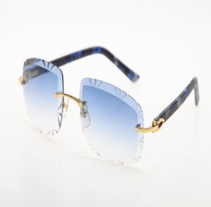 Lunettes de soleil en marbre bleu planche 3524012B Vente de lunettes sans monture diamant coupé mode lunettes en métal de haute qualité homme et femme 9128128