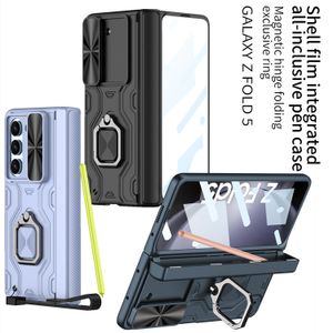 Magnetisch voor Samsung Galaxy Z Fold 5 Case Pen Box Ring Push Scharnier Bescherming Glas Film Screen Cover