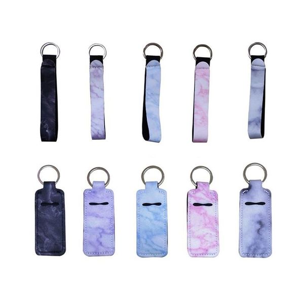 Mármol Chapstick Holder Llavero Llavero Cordón Pulsera Lápiz labial Manga Bolsa Elástica Bálsamo labial Funda Moda Viaje Joyería Gota DHSC2