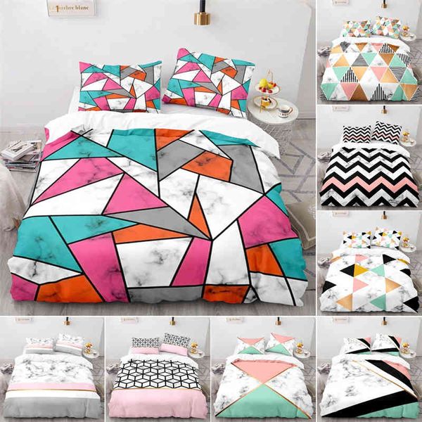 Funda nórdica de mármol, juego de cama geométrico tamaño King completo, edredón de rejilla triangular abstracta para decoración de dormitorio de adultos, adolescentes y niños