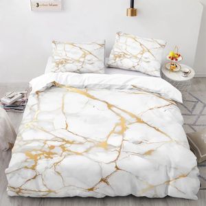 Marmeren dekbedovertrek set kingqueen maat wit goud abstract marmer textuur bedrukt beddengoed set abstract polyester quilt deksel 240416