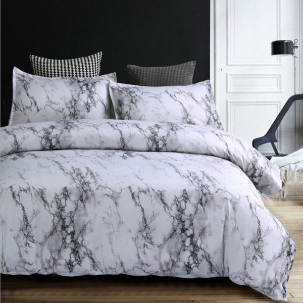 Ensembles de housse de couette en marbre ensembles de literie modernes pour adultes réversibles blanc gris motif coton collections de literie hypoallergeni297r