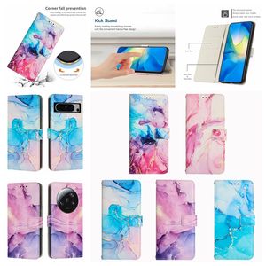 Marmeren lederen portemonnee kisten voor Google Pixel 8 Pro 7a Samsung A24 Xiaomi 13 Ultra Lite Redmi Note 12 4g Quartz Rock Stone Graniet Credit Card Slot Holder Flip Cover Slavouch