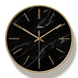 Marbre luxe horloge murale mode silencieux nordique or rond salon horloge murale Zegary Na Sciane élégant décor horloges MM60WC LJ201208