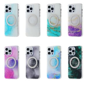 Marmeren magneet Draadloos opladen Schokbestendige hoesjes voor iPhone 15 Plus 14 13 Pro Max 12 2.0MM Harde pc Zacht IMD TPU Magnetische rotssteen Achterkant huid van mobiele telefoon