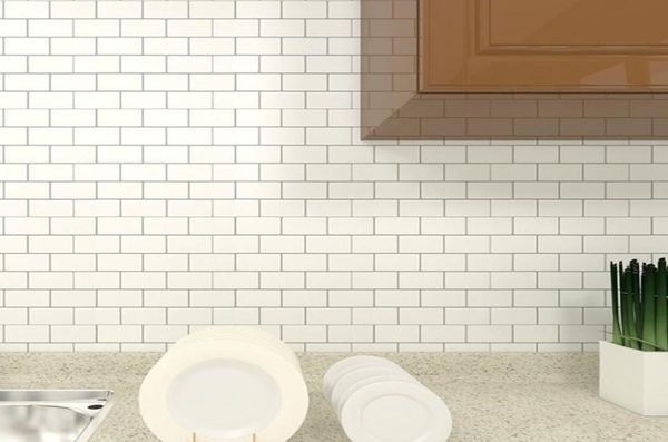Mosaïque en marbre et carreaux muraux en marbre Auto-adhésif dosseret bricolage cuisine salle de bain mural autocollant brillant en vinyle 3d7917143