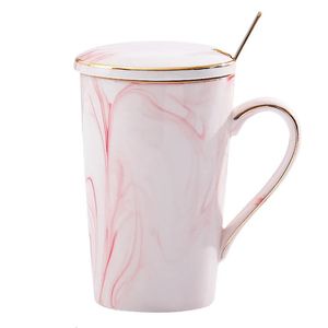 Tasse en marbre avec couvercle et café à la cuillère Autouri de 12 oz de tasse pour café ou thé.