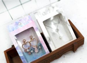 Boîtes de package de bijoux en papier marbre avec fenêtre transparente PVC Mini suspendue boîtiers d'épilation de collier # 8630