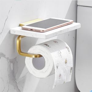 Porte-serviettes en papier en marbre Porte-toilettes Boîte suspendue Boîte de téléphone portable Accessoires de salle de bains Barre d'or brossé 210720