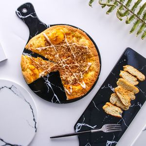 Marmeren patroon keramische ontbijtplaat Broodplaat met handvat Theeblad Huishoudelijke rechthoekige fruitschaal Pizzadienblad