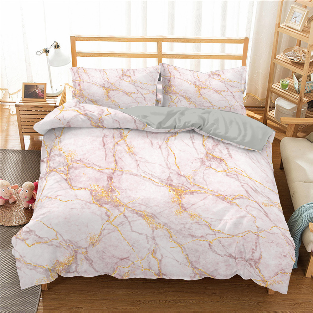 大理石のパターン印刷された寝具セットピンク色の羽毛布団カバーセット掛け布団ベッドリネンツインクイーンキングシングルサイズドロップシッピング