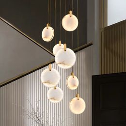 Lámpara colgante de mármol Cocina Isla Comedor led lustre diseño nórdico Lámparas de suspensión de piedra redonda