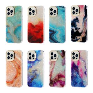 Coque en marbre souple IMD TPU pour iPhone 15 14 Plus 13 Pro MAX 12 11 Iphone15 Mode Bling Bling Chromé Placage Métallique Flow Rock Stone Mobile Back Phone Cover Skin