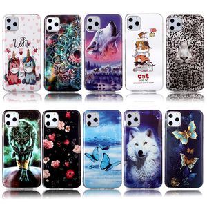 Étuis en TPU souples lumineux Wolf Tiger pour iPhone 15 Plus 14 13 Mini Iphone15 12 11 Pro Max XR XS 8 7 6 Mode mignon joli papillon fleur dentelle chat léopard lueur dans la couverture sombre