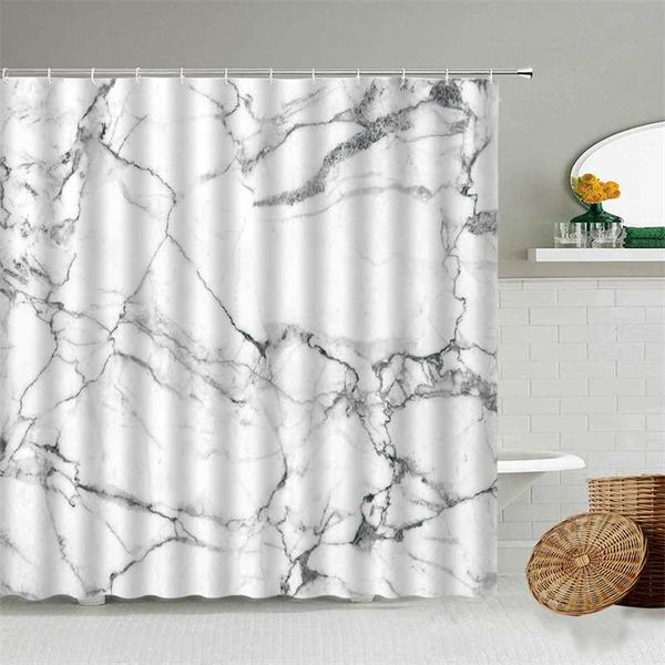 Cortina de ducha con rayas de mármol, blanco, gris, dorado, negro, diseño Simple, accesorios de baño, pantalla impermeable decorativa con gancho 211115