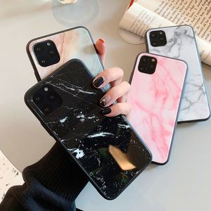 Marmeren Gehard Glas Telefoon Gevallen Soepele Protector voor iPhone 12 Mini Pro 11 XR XS MAX 7 7P 8 8PLUS