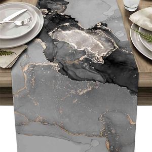Camino de mesa blanco y negro con textura de mármol, tela y manteles individuales para decoración de fiestas, comedores y bodas, 210628