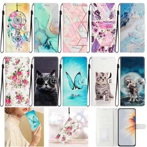 Marmeren portemonnee koffers voor Samsung S23 plus A34 5G A54 A14 A04E A23 A04 A04S S22 Ultra S21 Animal Cat Wolf Leather Rock Flip Id Card Cover