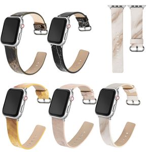 Gemarmerde lederen horlogebandriem voor Apple Watch 41 mm 40 mm 38 mm 44 mm 42 mm 45 mm mode polsbandriem Iwatch -serie 7 6 5 4 3 SE -horlogeband slimme accessoires