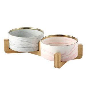 Marbling keramische dubbele kom voor hond kat puppy water voedsel drinken feeder kleine dier dispenser multifunctionele huisdier product # P005 210615