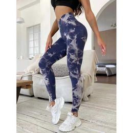 Calças leggings para ioga com tie-dye marmorizado para mulheres, exercícios, corrida, fitness, cintura alta, sem costura, para malhar na academia