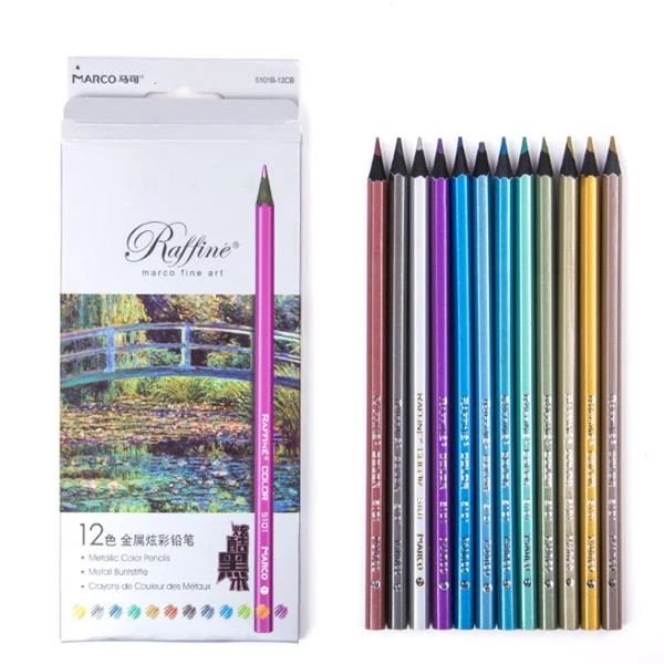 Marco 5101B bois noir 12 crayons de couleur remplissage et coloriage graffitis pour croquis