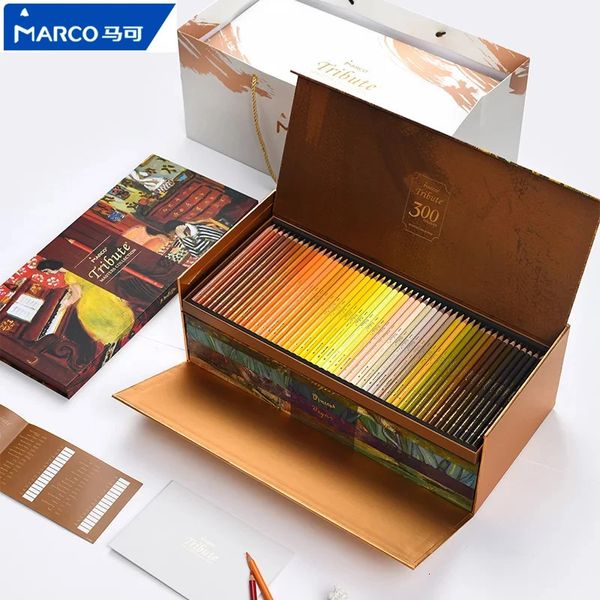 Marco hommage 300 couleurs Boîte-cadeau de luxe crayons colorés ensembles maître huile limite de couleur crayon art pour la collection d'artistes 240511