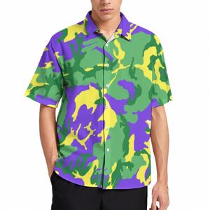 Mardi Gras Camo Casual Shirts Kleurrijke Camoue Hawaiiaanse Shirt Korte Mouw Trending Blouses Man 3XL 4XL p9ih #