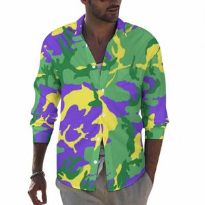 Mardi Gras Camo Shirt Kleurrijke Camoue Casual Shirts Lg Mouw Grafische Y2K Blouses Herfst Vintage Oversized Kleding 05cE #