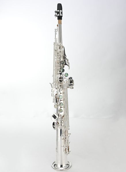 MARGEWATE Saxofón de tubo recto soprano Instrumento musical de latón de alta calidad Hermoso saxofón plateado Envío gratis con estuche