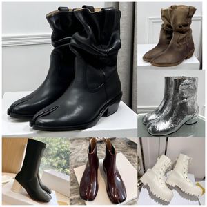 Botas de tobillo Tabi Diseñador de alta calidad Punta puntiaguda Tacones de bloque gruesos Botines de moda Vestido de lujo para mujer Zapatos de bota occidental