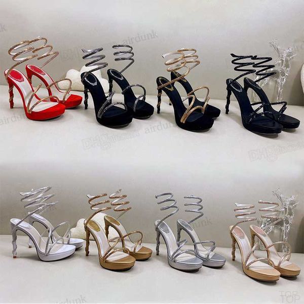 MARGOT Crystal Platform Sandals rene caovilla womens Fashion serpent twining élégant stiletto Talon haut Chaussures habillées en or noir Semelles argentées à talons H