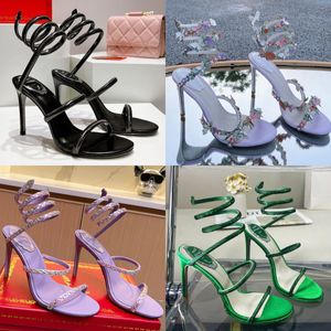 Margot Juweel Sandalen Snake Twining Elegante Sandaal 10 Cm Stiletto Hoge Hak RENE CAOVILLA Kristal Gouden Strass Jurk Schoenen Zilveren Zolen Dames Zomer Pumps