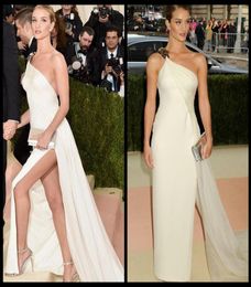 Margot Robbie Vestidos de fiesta elegantes sin tirantes blancos Vestidos largos de fiesta Met Gala 2017 Alfombra roja Vestidos de fiesta con espalda sexy 7899377