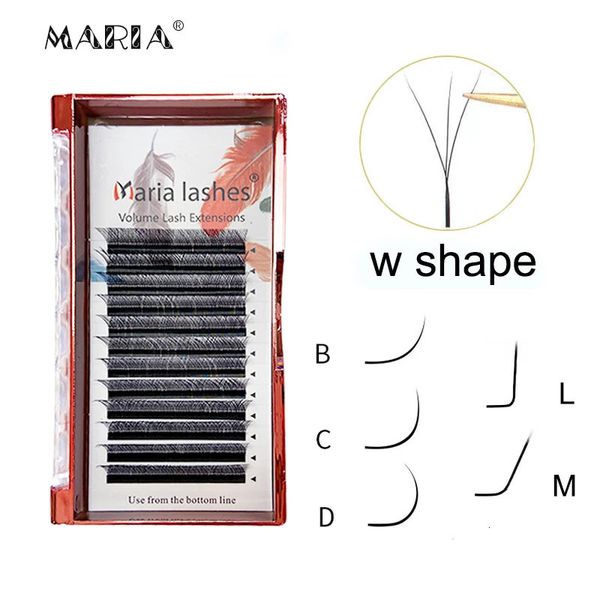 MARIA 3D Suministros de extensión de pestañas suaves en forma de W 0.07 Pestañas marrones Maquillaje natural al por mayor Easy Fan Y Clusters Etiqueta privada 240104