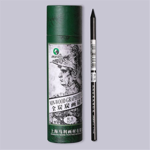 Maries C7346 6/12/24pcs Juego de lápices de carbón Black Soft All Carbon Rebill Pen Softing Drawing Lápiz para estudiantes de arte: 12 piezas