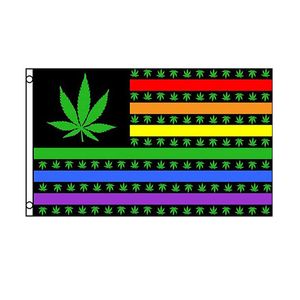 Marijuana Leaf Weed Rainbow Gay Lesbian Pride Flag Levendige kleuren UV-lichtbestendig Outdoor Dubbel gestikt Decoratiebanner 90x150cm Sport Digitale print Groothandel