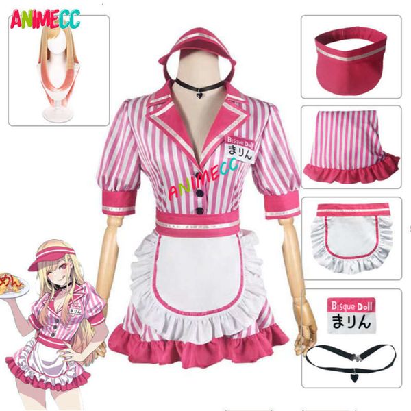 Disfraz de Cosplay de Marin Kitagawa de Anime My Up Darling para mujer, uniforme rosa de sirvienta Sexy JK, traje de fiesta para Halloween, cosplay de S-XXL