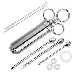 Marinade Vlees Kruiden Injector Kit Kalkoen Injectoren RVS BBQ Koken Spuit Met 3 Naalden 240103