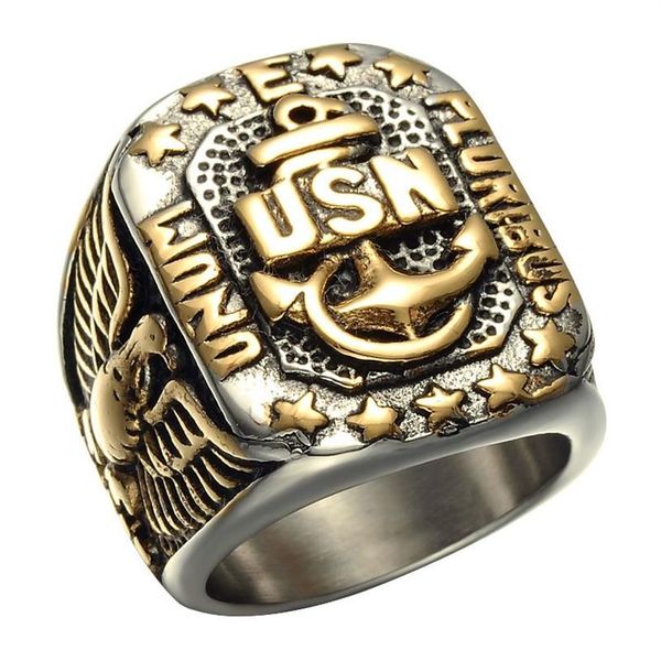 Anillo de acero inoxidable 316L del Cuerpo de Marines, anillo de ancla de águila, joyería de moda para hombre, regalo del día de aniversario, tamaño 7-13224Q