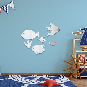 Poissons marins acrylique miroir stickers muraux salle de bain auto-adhésif chambre d'enfants décoration carrelage stickers muraux décoration de la chambre