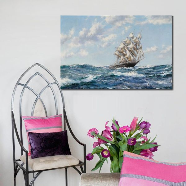 Peintures marines toile Art le Clipper navire veste bleue sur les mers agitées Montague Dawson peinture pour café Bar décor