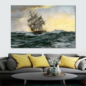 Marine Ship Canvas Wall Art Bird of Dawn de Sir Lancelot Montague Dawson Schilderij Handgemaakte Zeegezicht Slaapkamer Decor