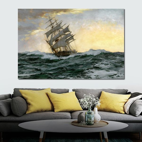 Lienzo de barco marino, arte de pared, pájaro del amanecer, el señor Lancelot Montague Dawson, pintura hecha a mano, paisaje marino, decoración de dormitorio