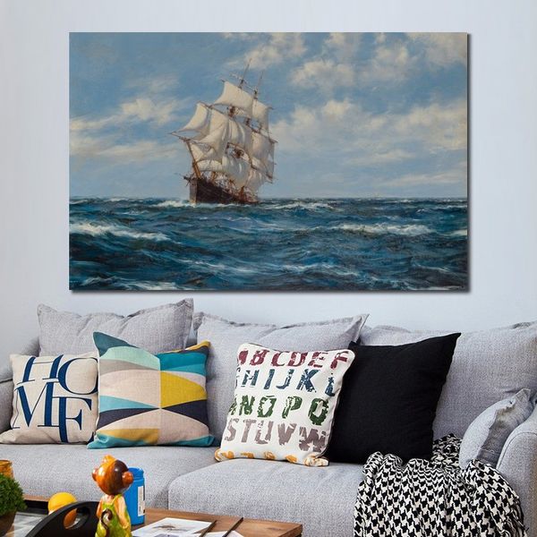 Art de mur de toile de bateau marin l'étoile de la paix Montague Dawson peinture à la main décor de chambre à coucher de paysage marin