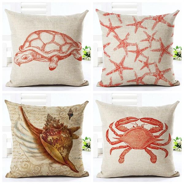 Style marin housse de coussin tortue crabe motif océan plage coton lin taie d'oreiller taille jeter taie d'oreiller 45x45cm315M