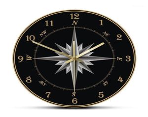 Mariner039s COMPASS MURME COMPASSE ROSE ROSE NUTICAL DÉCOR HOME WINDROSE Navigation ronde Silent Swept Wall Clock Sailor039S3848188