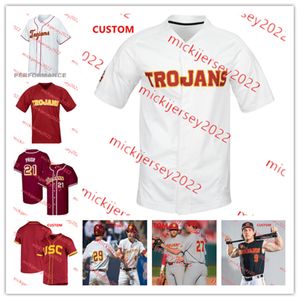 Mark McGwire USC Trojans Baseball Jersey Custom Stitched Mens Youth 21 Mark Prior 37 Tom Seaver 51 Randy Johnson 34 Barry Zito 5 Roy Smalley 8 Fred Lynn USC Jerseys