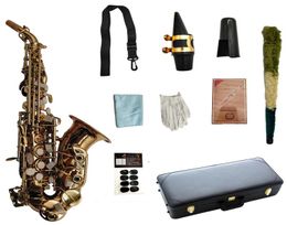 Marcus VI gebogen nek sopraansaxofoon B platte messing vergulde lak gouden houtblazers instrument met behuizing accessoires9720740